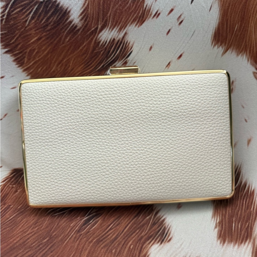 Elegant White Clutch with Gold Accents